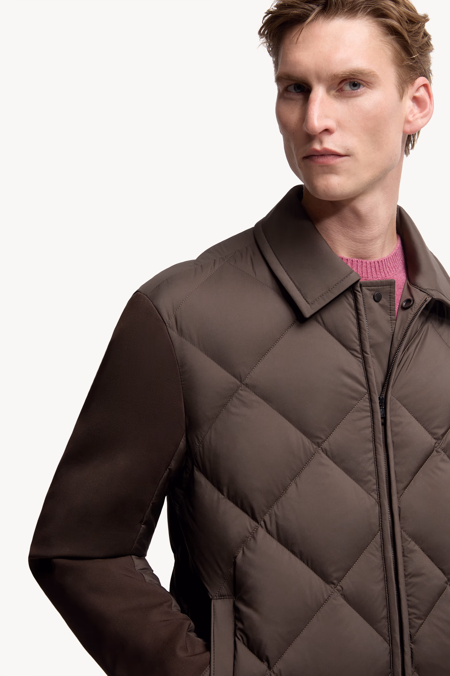 Aiguille Diamond-Quilted Down Shirt Jacket Men Brown Moncler 6
